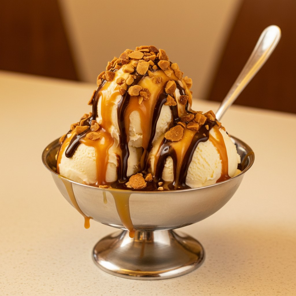 Çifte karamel sundae, akışkan çikolata