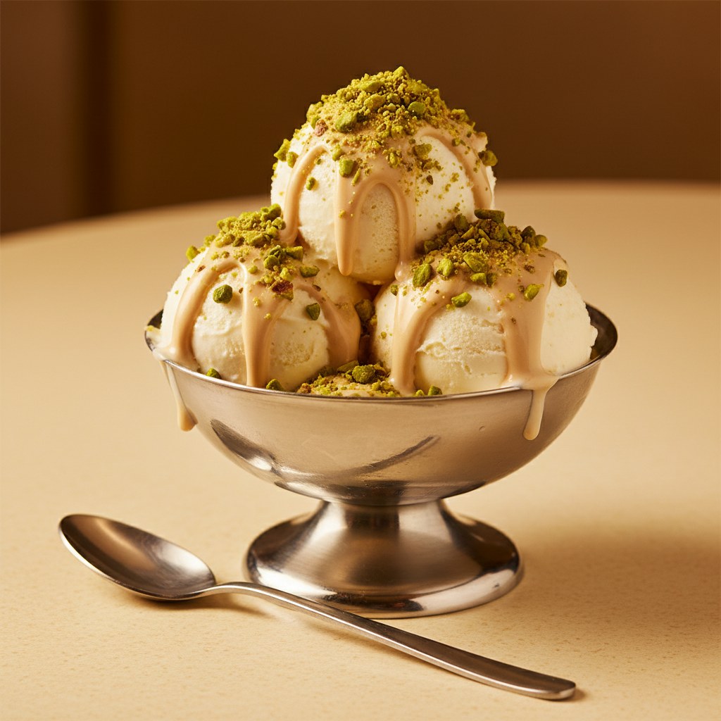Kavrulmuş antep sundae, tahin sos